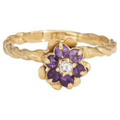 Amethyst Diamond Tulip Ring Sz 5.5 Vintage 14k Yellow Gold Stacking Band Jewelry