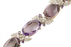 Amethyst, Diamonds, 14 Karat White and Rose Gold Link Bracelet