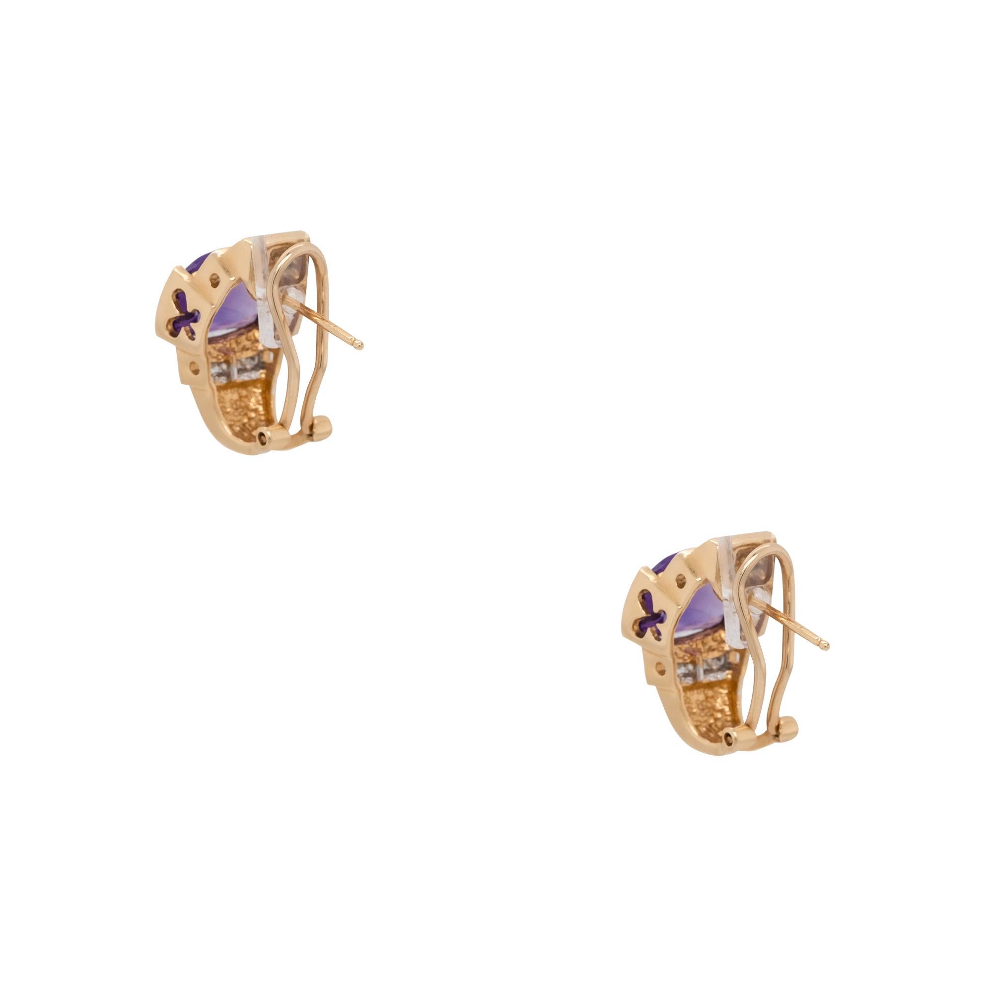 Amethyst & Diamond Vintage Style Earrings 14 Karat In Stock In Excellent Condition For Sale In Boca Raton, FL
