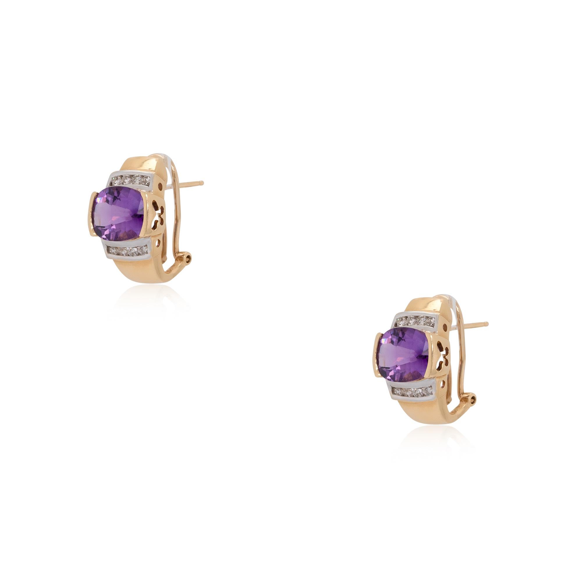 Ohrringe im Vintage-Stil mit Amethyst und Diamanten, 14 Karat, auf Lager im Angebot 2