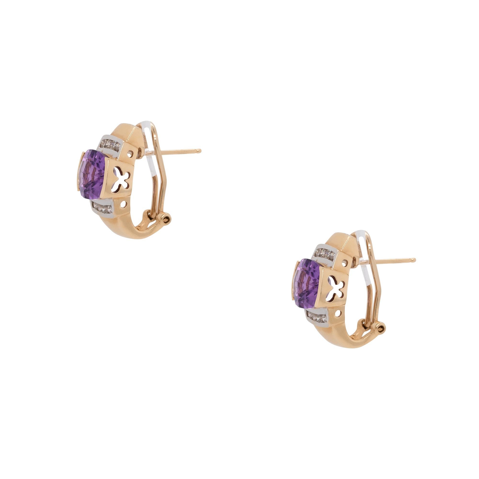 Ohrringe im Vintage-Stil mit Amethyst und Diamanten, 14 Karat, auf Lager im Angebot 3