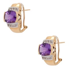 Ohrringe im Vintage-Stil mit Amethyst und Diamanten, 14 Karat, auf Lager