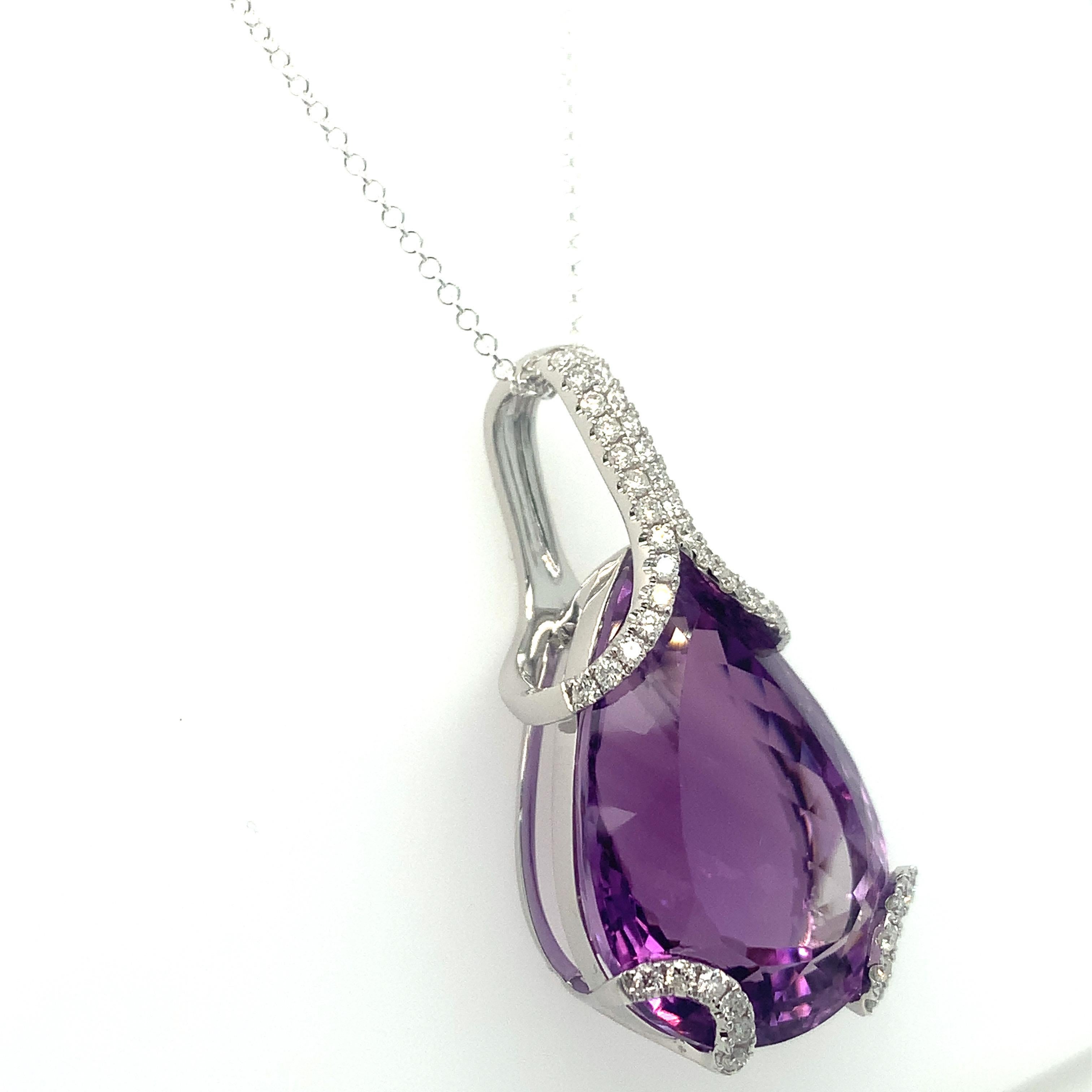 Pear Cut Amethyst Diamond White Gold Pendant For Sale