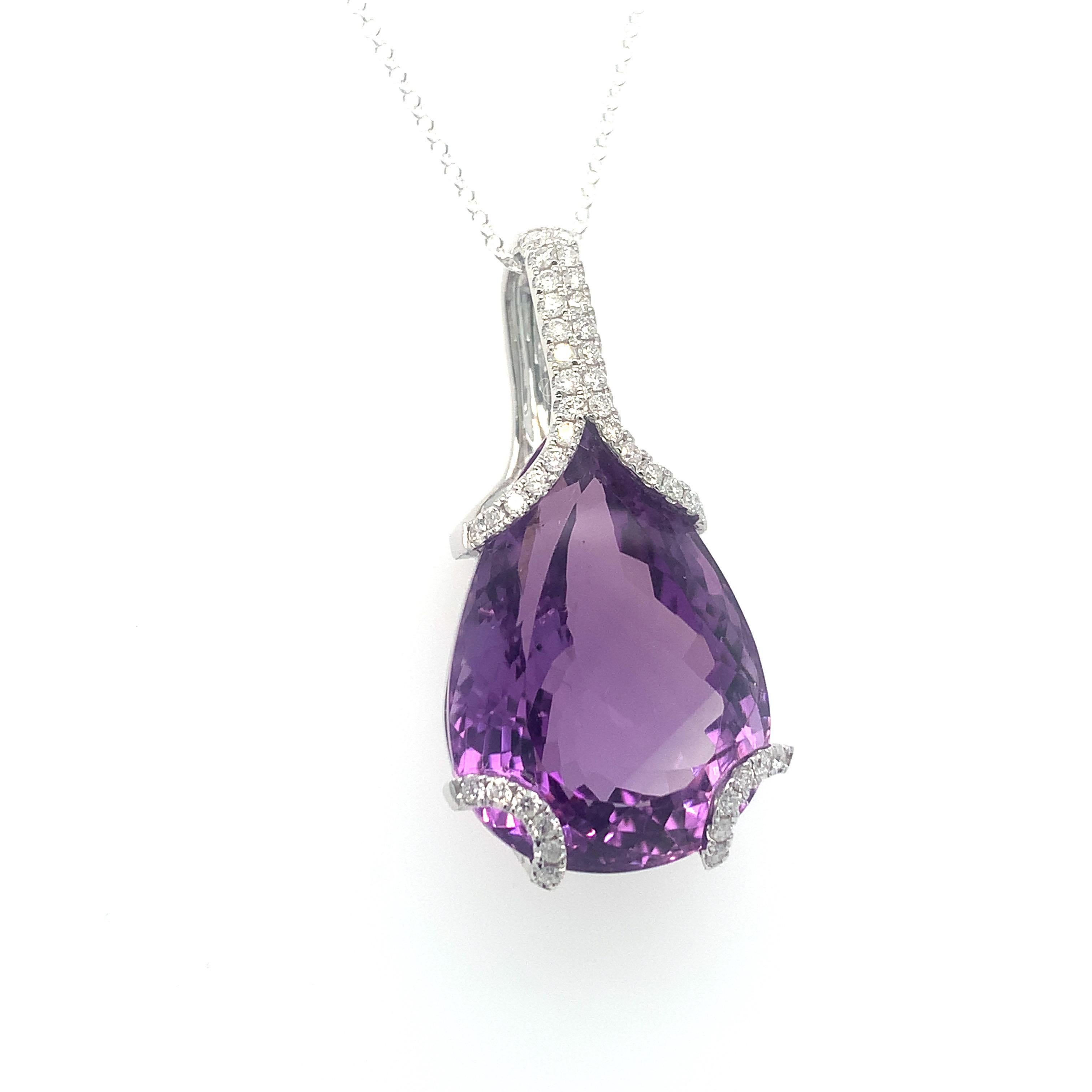 Amethyst Diamond White Gold Pendant In New Condition For Sale In Trumbull, CT