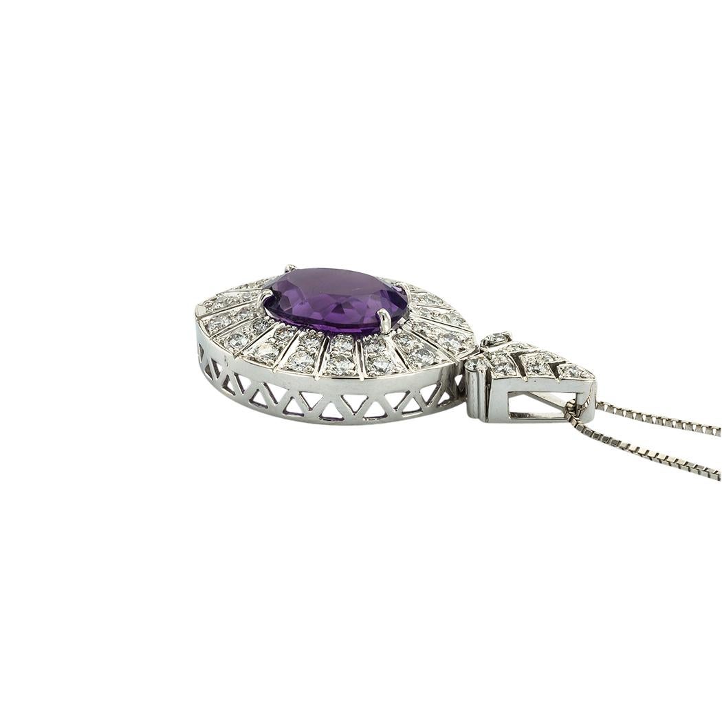 Contemporary Amethyst Diamond White Gold Pendant Necklace For Sale