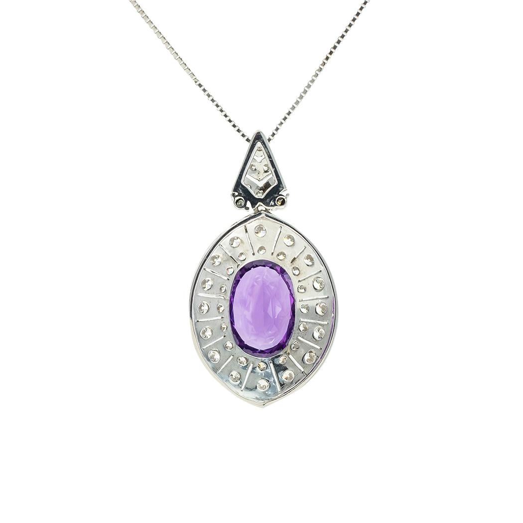 Amethyst Diamond White Gold Pendant Necklace In Good Condition For Sale In Los Angeles, CA