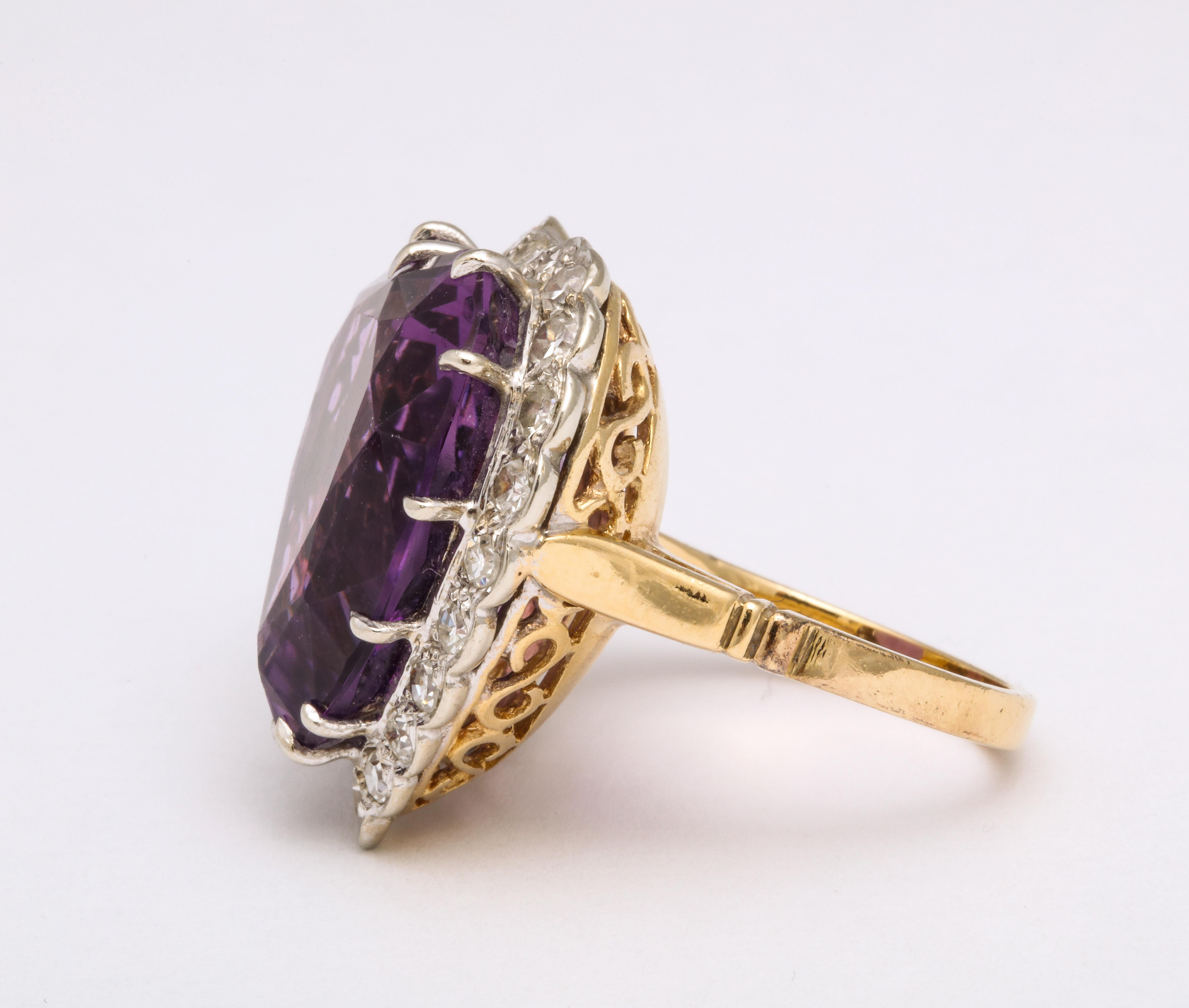 Amethyst Diamond Yellow and White Gold Heart Ring In Excellent Condition In New York, NY