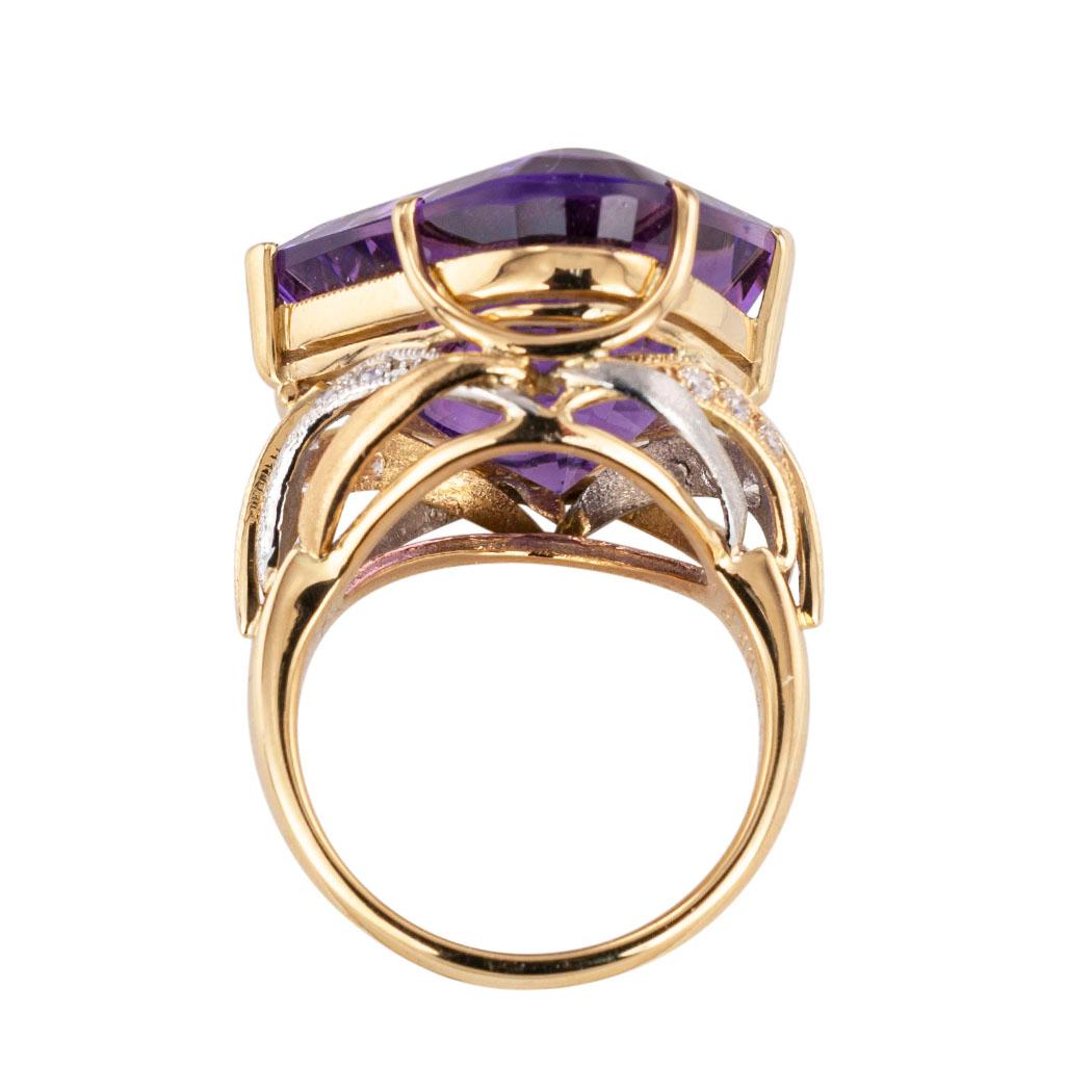 Women's Amethyst Diamond Yellow Gold Platinum Cocktail Ring