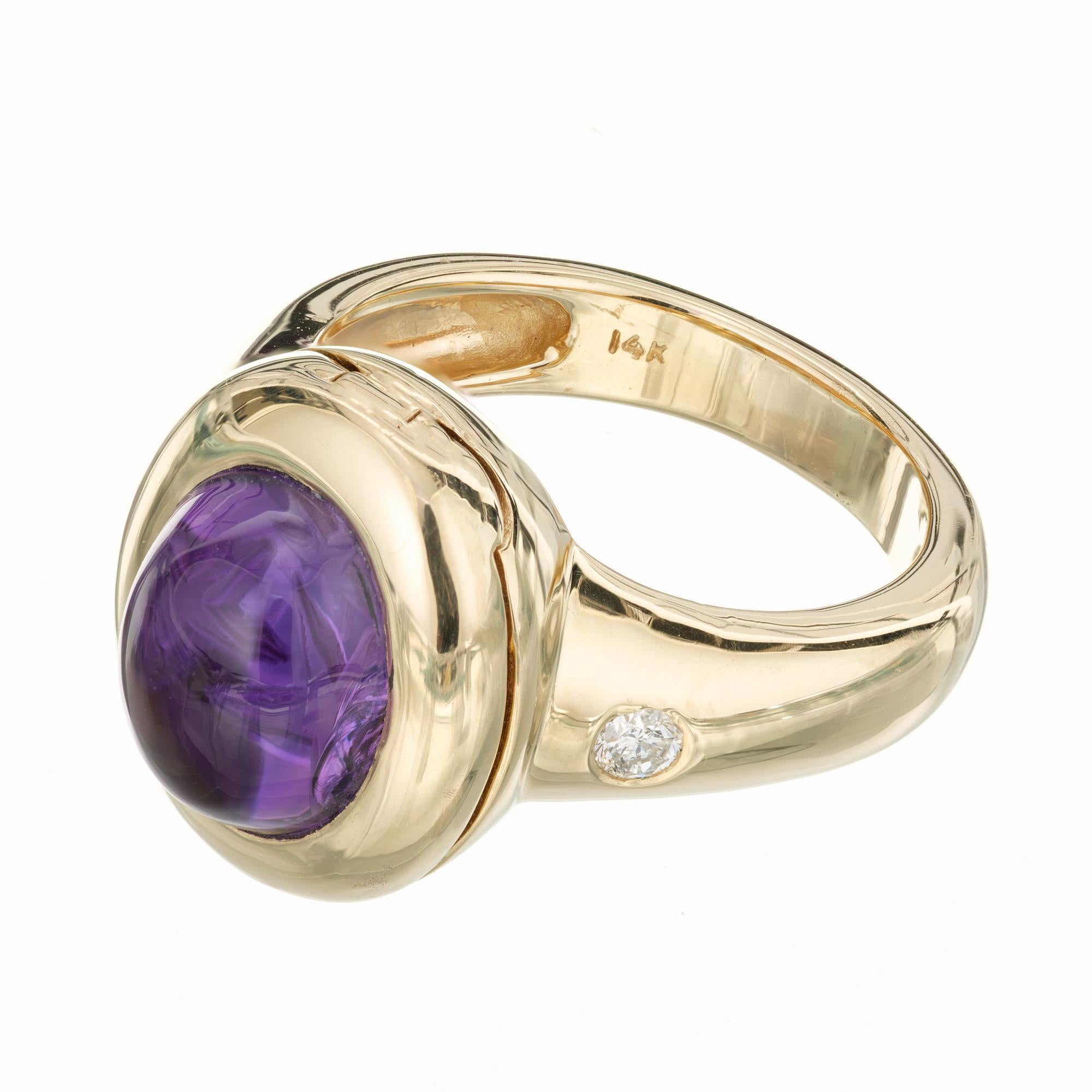 Cabochon Amethyst Diamond Yellow Gold Ring For Sale