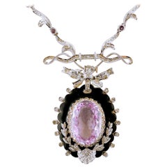 Amethyst, Diamonds, 14 Karat Gold and Enamel Gold Vintage Pendant Necklace