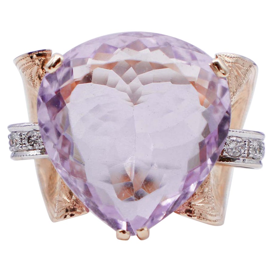 Cluster-Ring aus 14 Karat Roségold mit Amethyst, Diamanten und Weißgold im Angebot
