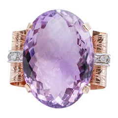 Amethyst, Diamonds, 14 Karat Rose and White Gold Ring.