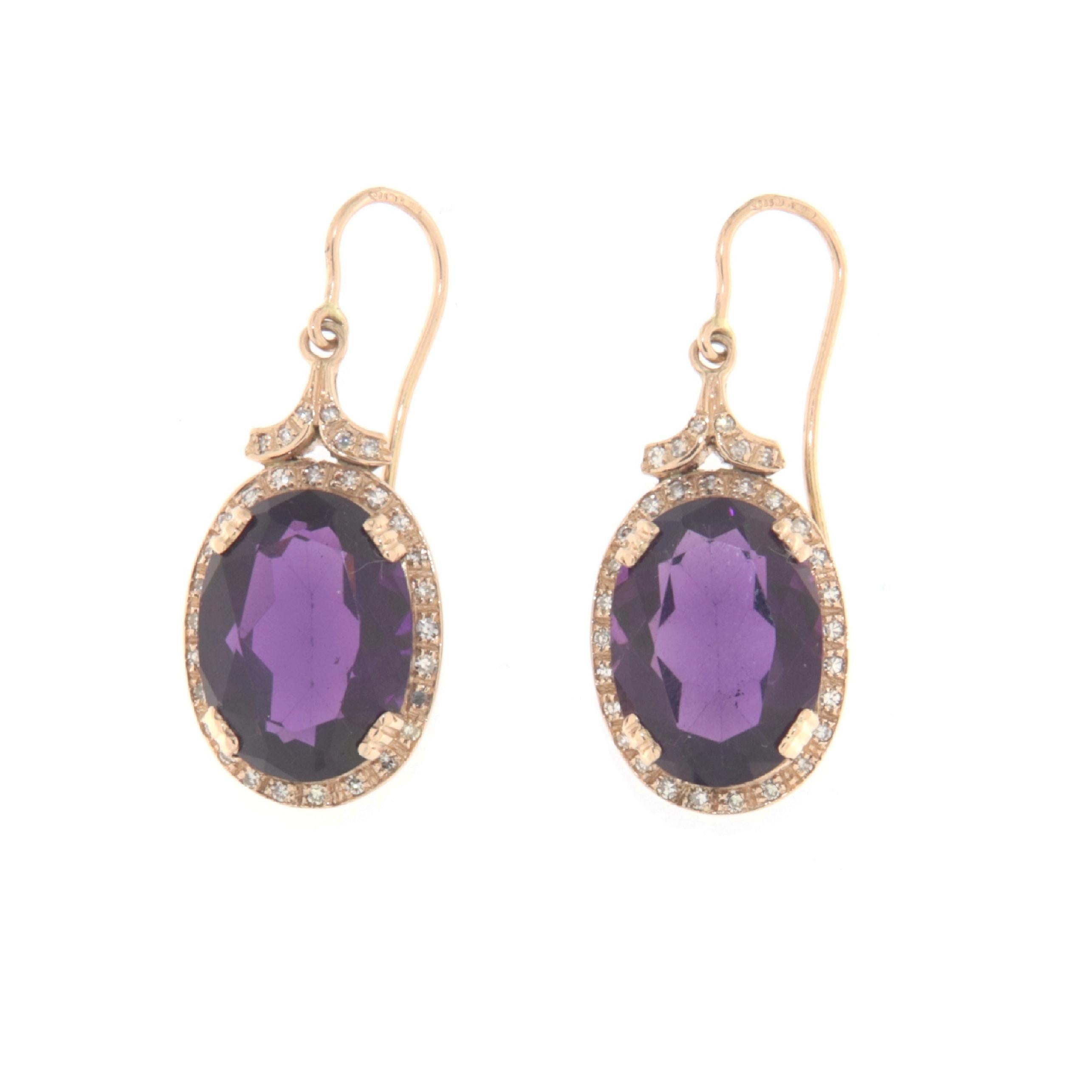 Amethyst Diamonds 14 Karat Yellow Gold Drop Earrings For Sale 2