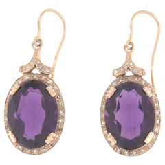 Pendientes Gota Amatista Diamantes Oro Amarillo 14 Kilates