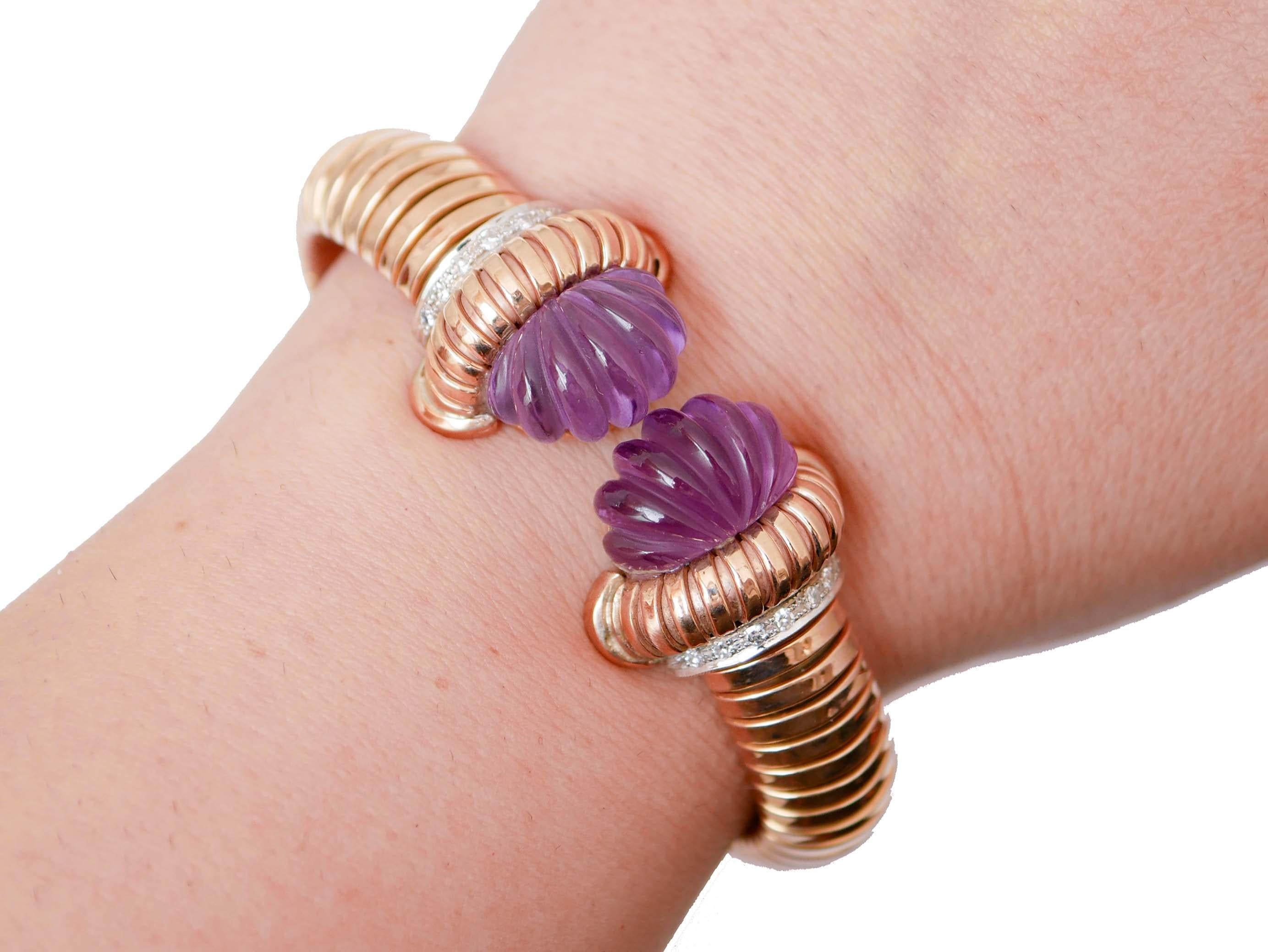 Amethyst, Diamonds, 18 Karat Rose Gold Tubogas Bracelet. In Good Condition For Sale In Marcianise, Marcianise (CE)