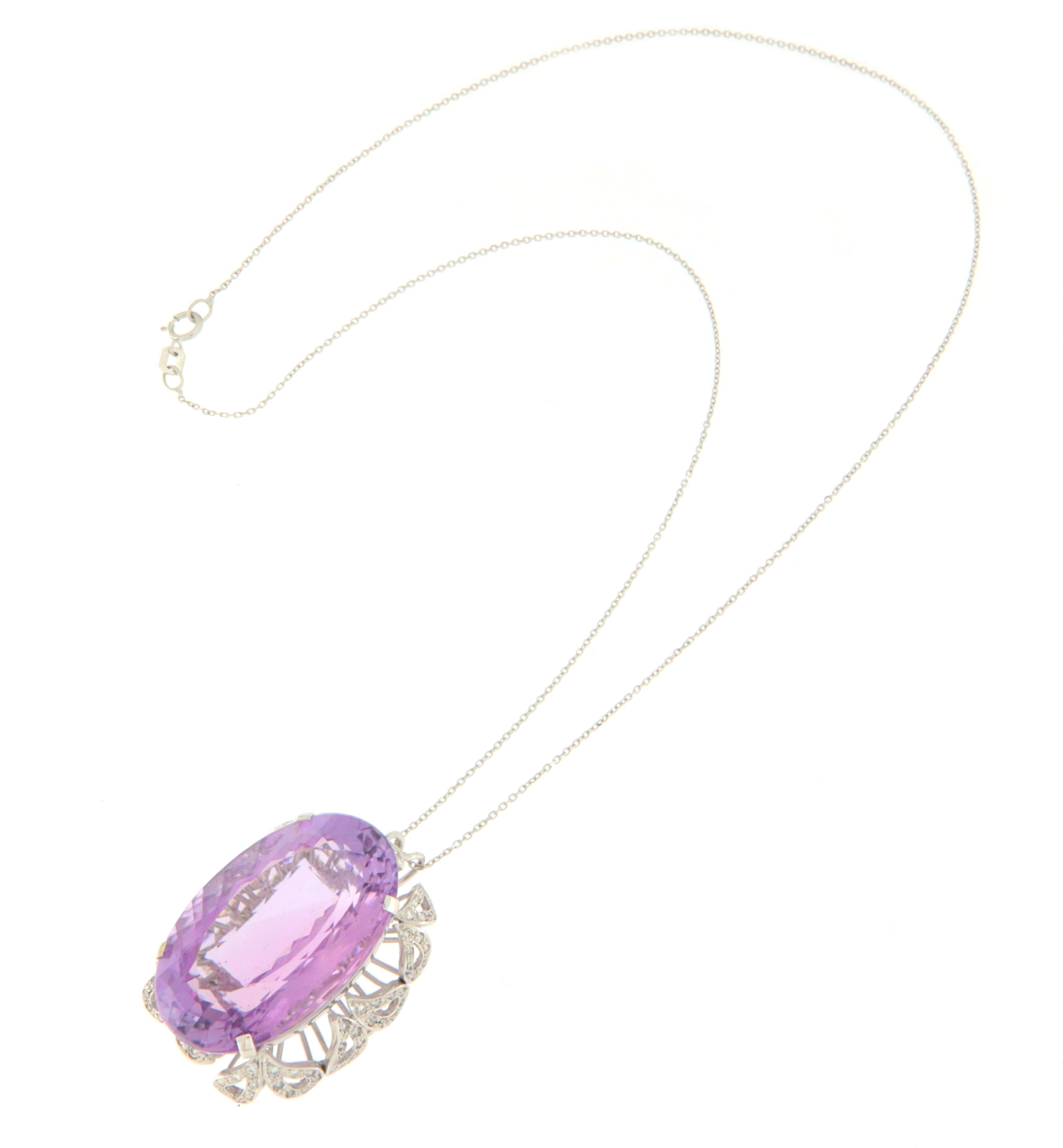 Brilliant Cut Amethyst Diamonds 18 Karat White Gold Pendant Necklace For Sale