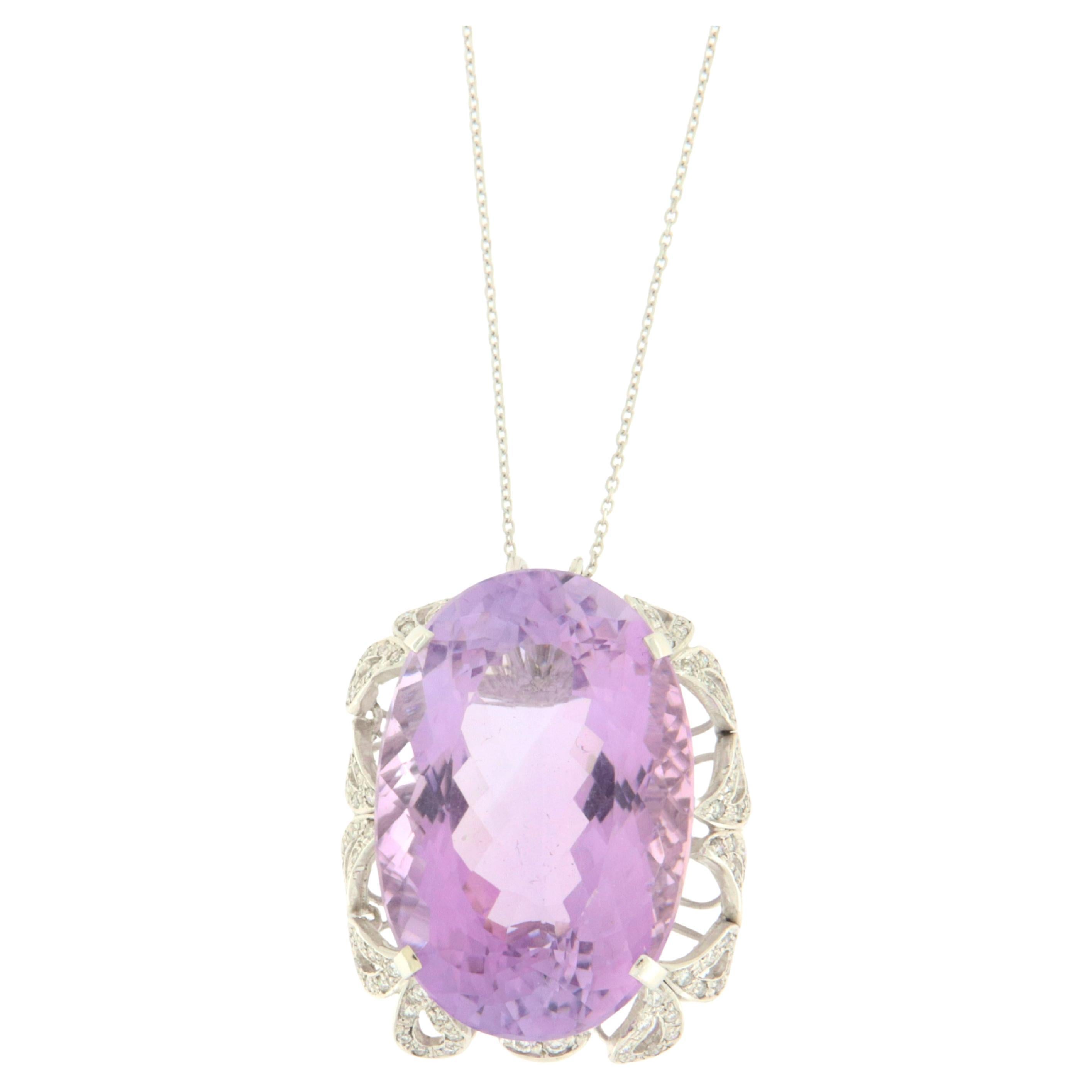 Collar Colgante Amatista Diamantes Oro Blanco 18 Kilates