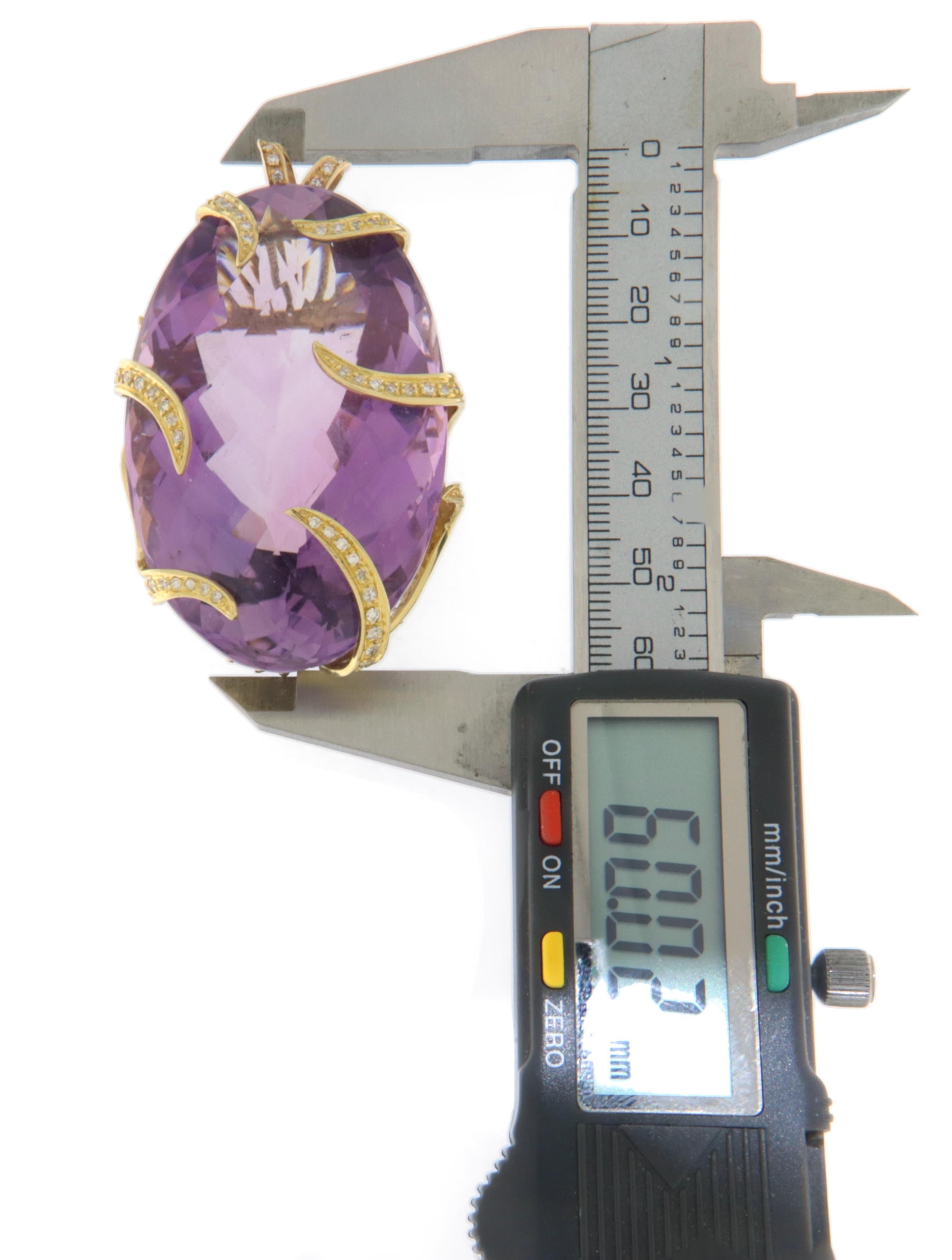 Amethyst Diamonds 18 Karat Yellow Gold Pendant Necklace In New Condition For Sale In Marcianise, IT
