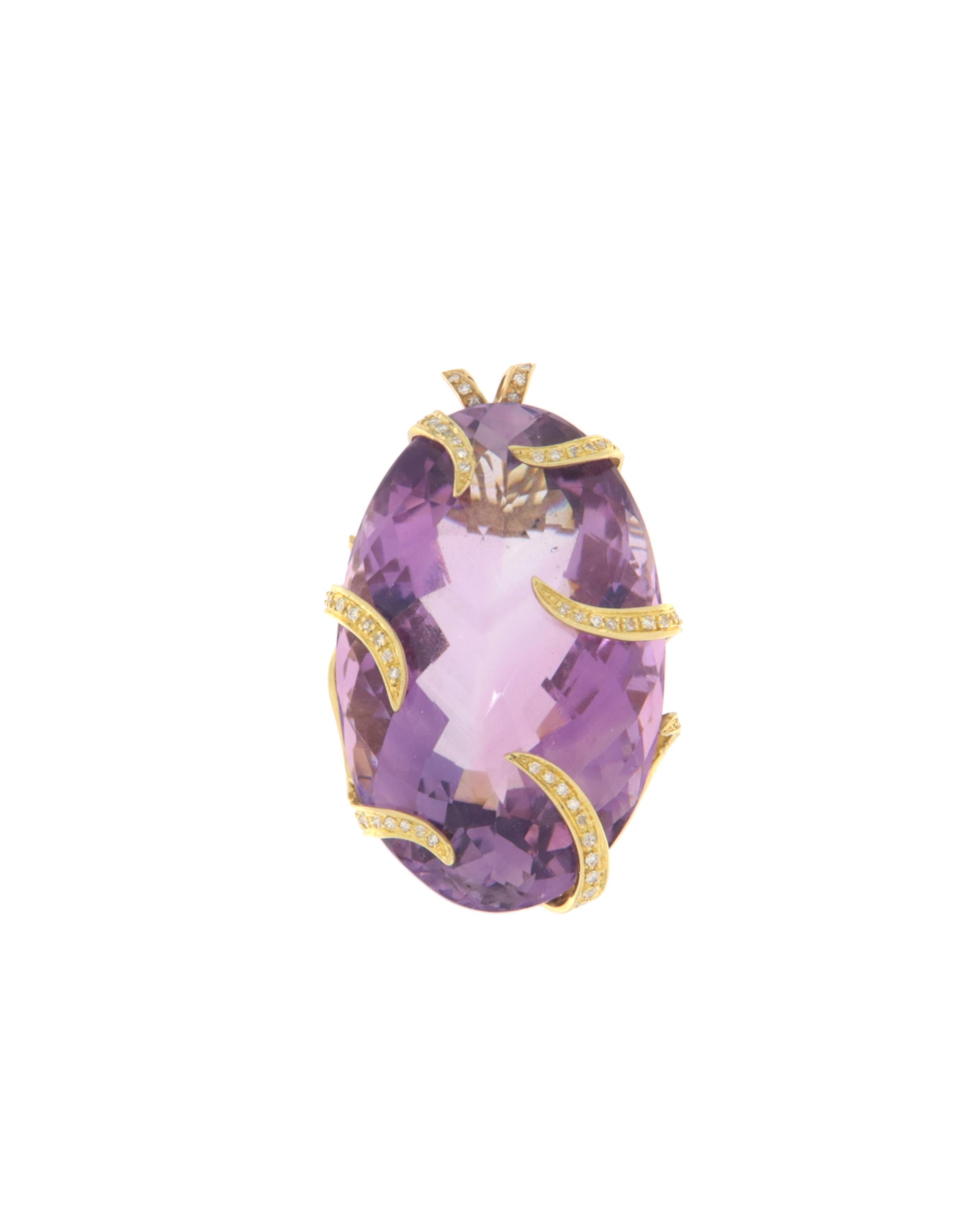 Women's Amethyst Diamonds 18 Karat Yellow Gold Pendant Necklace For Sale