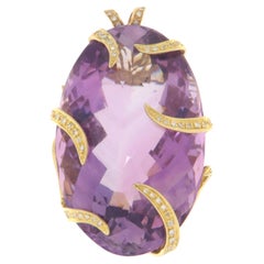Amethyst Diamonds 18 Karat Yellow Gold Pendant Necklace