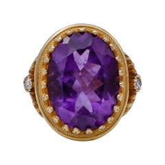 Amethyst, Diamonds, 18 Karat Yellow Gold Retrò Ring