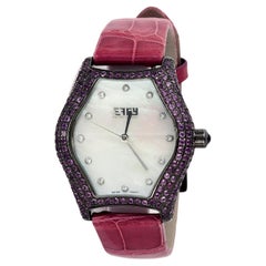 Amethyst & Diamonds Pave Dial Luxury Swiss Quartz Exotic Leather Watch