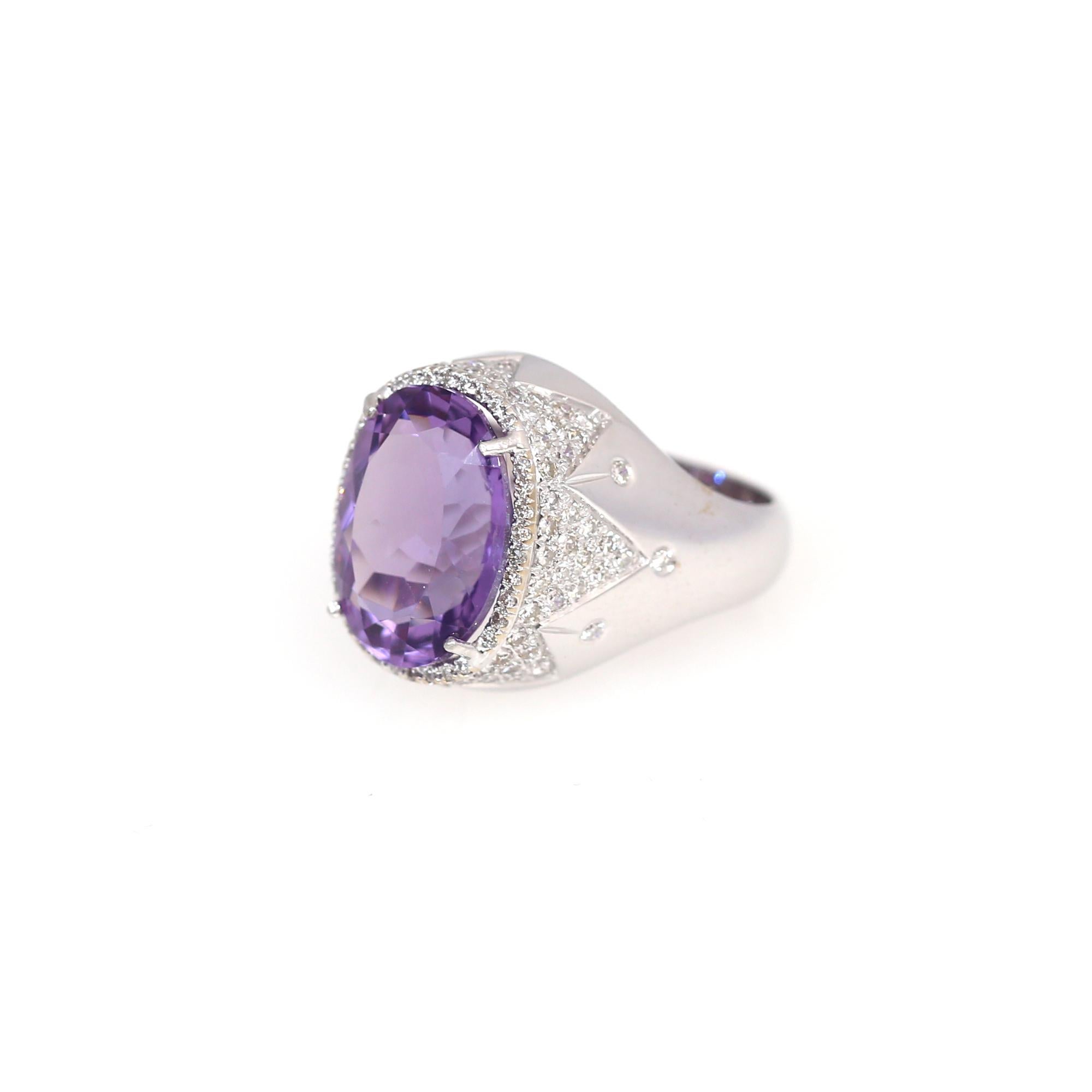 Amethyst Diamonds Ring White Gold Modern Frozen Snowflake, 2021 For Sale 5