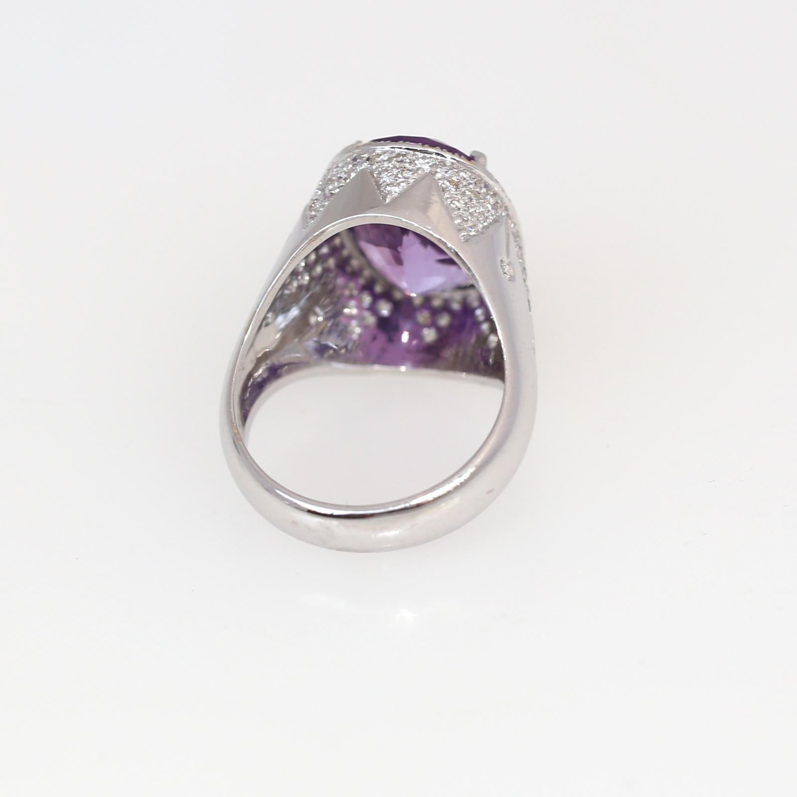 Amethyst Diamonds Ring White Gold Modern Frozen Snowflake, 2021 For Sale 3