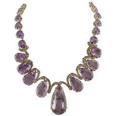 Amatista  Collar de gota de oro rosa y plata con diamantes