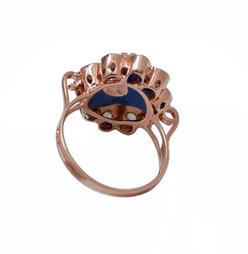 Rétro Anello floreale in ametista, diamanti, oro rosa e argento. in vendita
