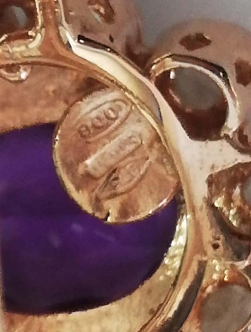 Donna Anello floreale in ametista, diamanti, oro rosa e argento. in vendita