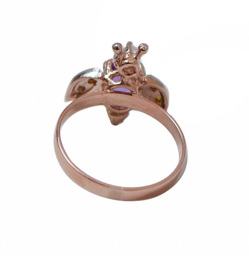 Retro Amethyst, Diamonds, Rose Gold and Silver Fly Ring. For Sale
