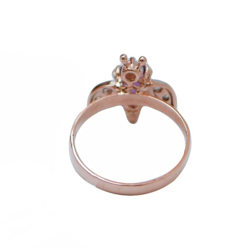 Retro Amethyst, Diamonds, Rose Gold and Silver Fly Shape Ring.