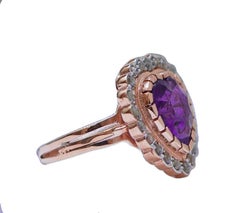Amethyst, Diamonds, Rose Gold and Silver Heart Shape Ring.