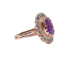 Amethyst, Diamonds, Rose Gold and Silver Ring.