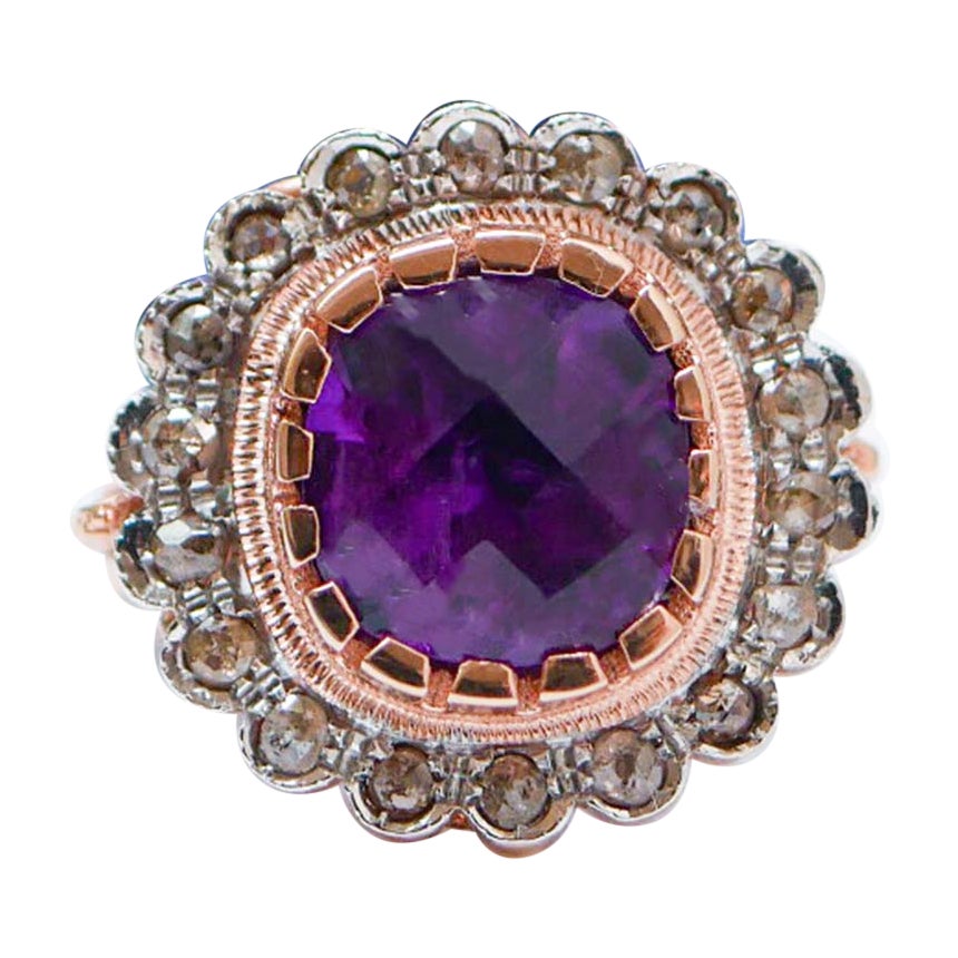Amethyst, Diamonds, Rose Gold and Silver Ring. For Sale