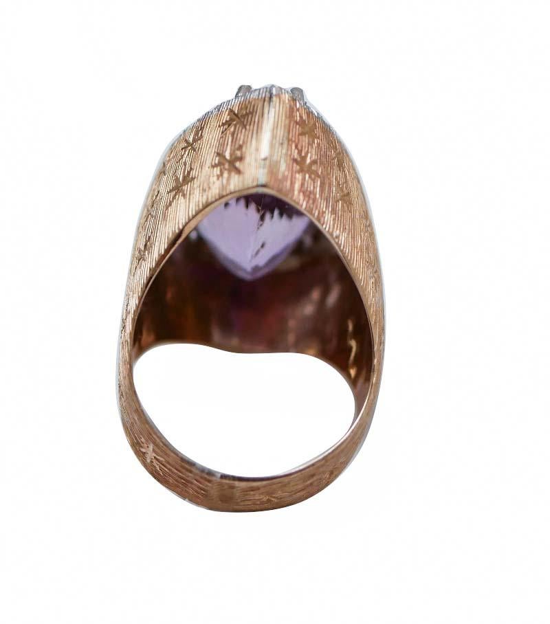 Retro Amethyst, Diamonds, Rose Gold Ring. For Sale