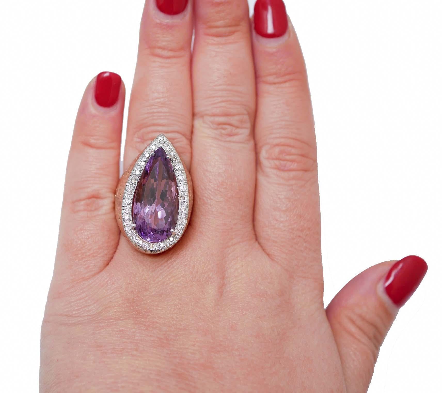 Mixed Cut Amethyst, Diamonds, Rose Gold Ring. For Sale