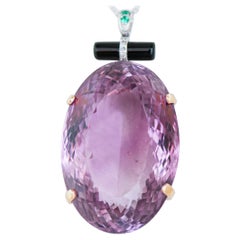 Amethyst, Diamonds, Tsavorite, Onyx, 14 Kt White and Rose Gold Pendant Necklace.