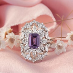 Amethyst & Diamonds Unique Engagement ring Set with Ring Guard - Charlotte