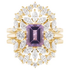 Amethyst & Diamonds Unique Engagement ring Set with Ring Guard - Charlotte