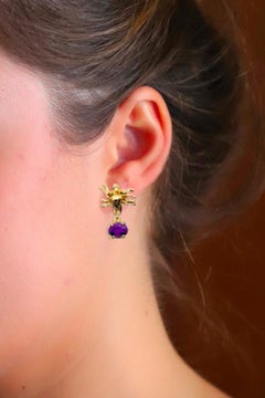 Amethyst Diamonds Yellow Gold Spider Earrings Made in Italy by Rossella Ugolini