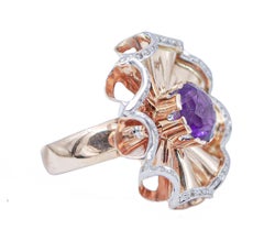 Amethyst, Diamonds, 14 Karat Rose and White Gold Ring