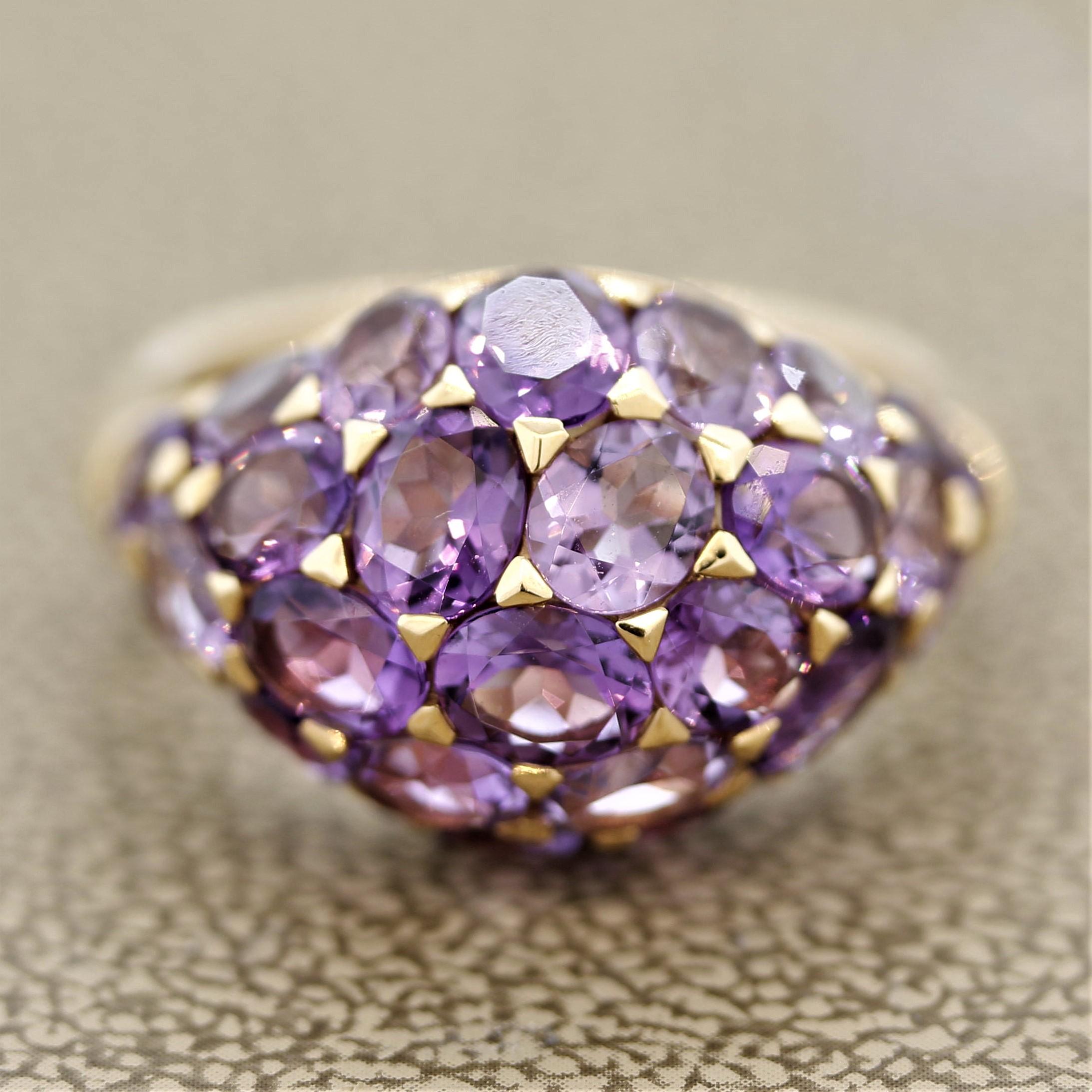 Oval Cut Amethyst Dome Gold Ring For Sale