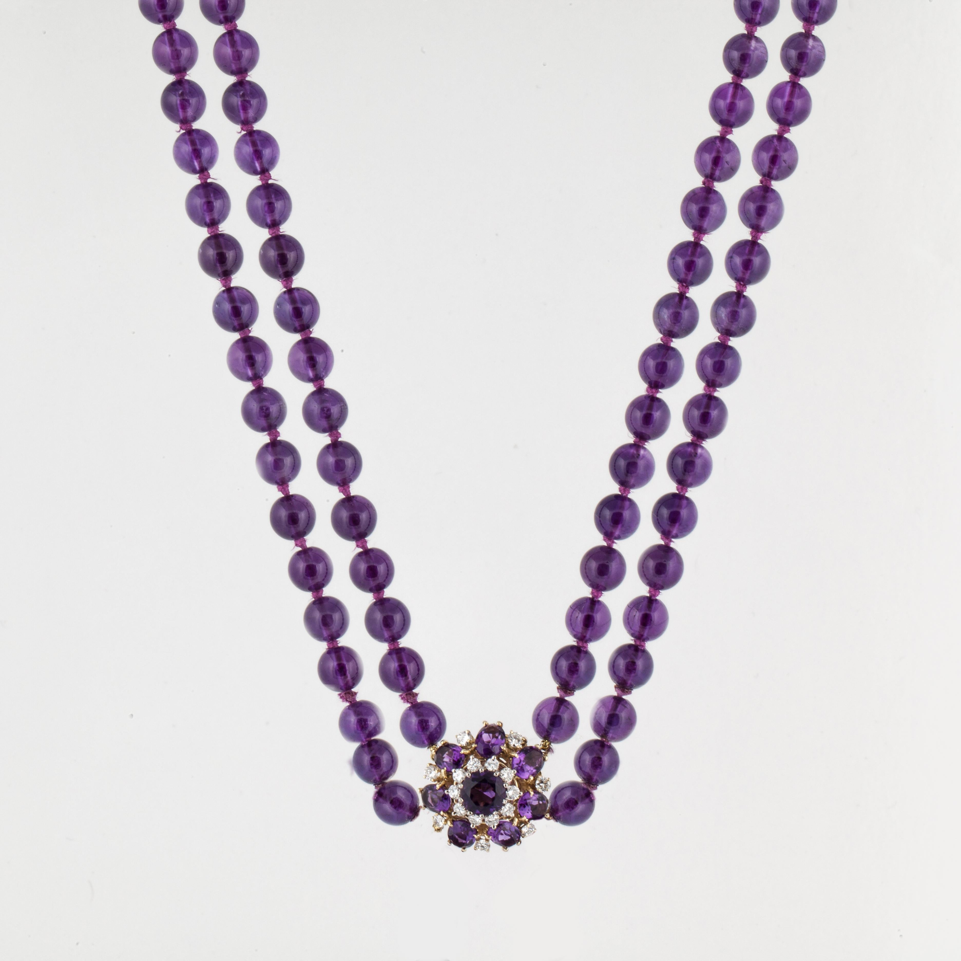 Amethyst Bead Necklace with Diamond Clasp In Good Condition In Houston, TX