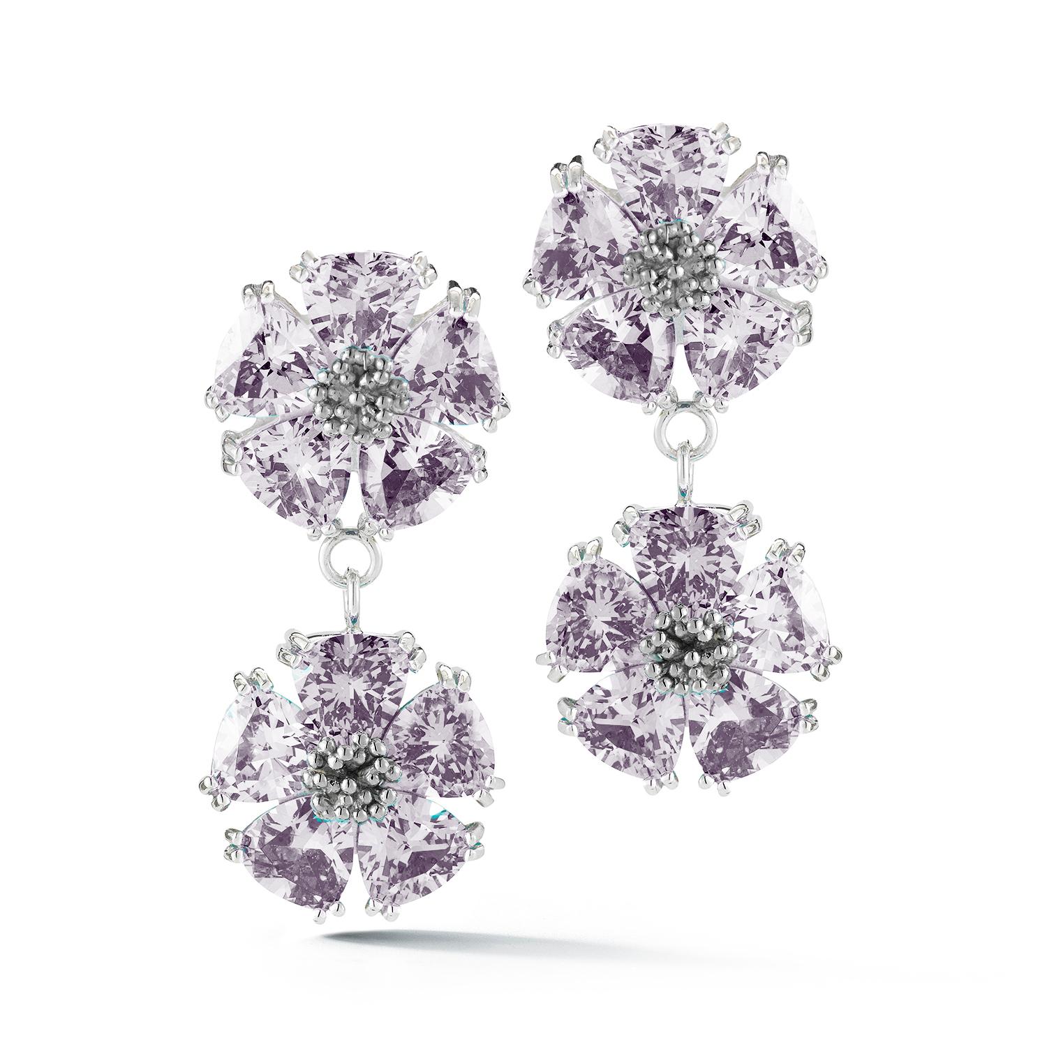 Modern Amethyst Double Blossom Stone Earrings