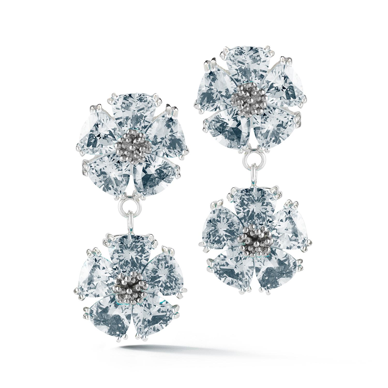 Trillion Cut Amethyst Double Blossom Stone Earrings