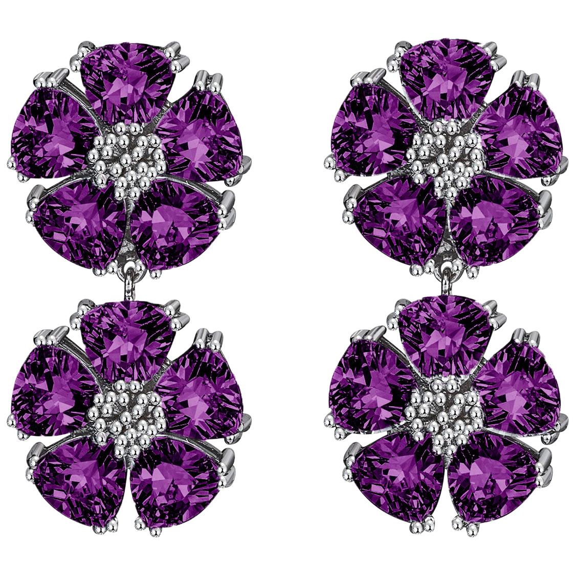 Amethyst Double Blossom Stone Earrings For Sale
