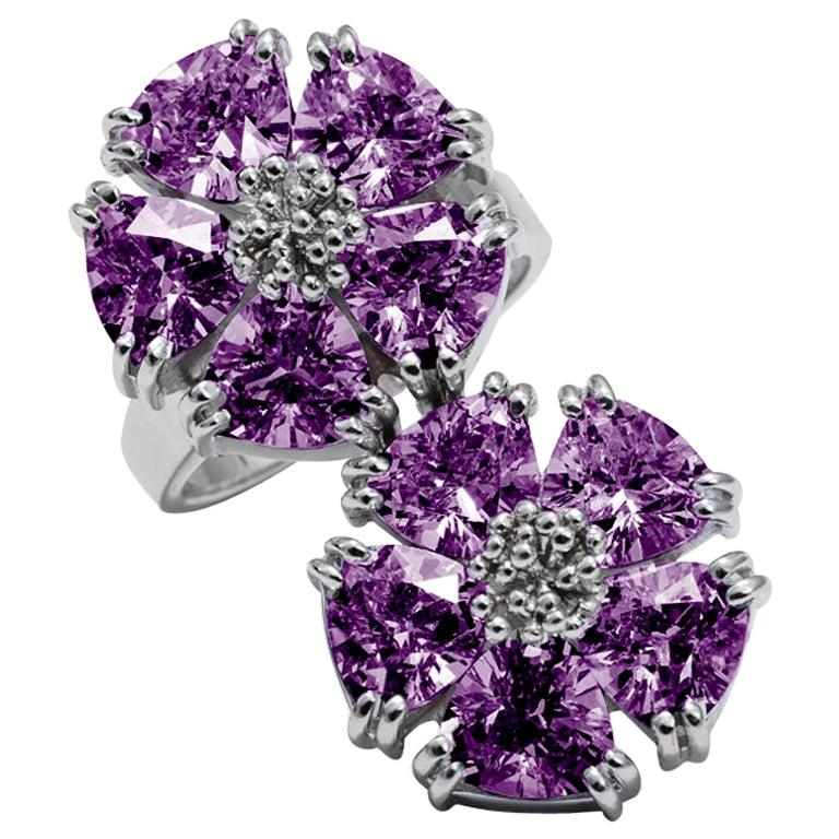 Im Angebot: Doppelblütenförmiger Steinring mit Amethyst ()