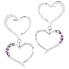 Amethyst Double Heart Pave Dangle Earrings